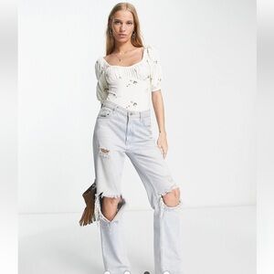 Free People Play Date bodice style bodysuit in ivory